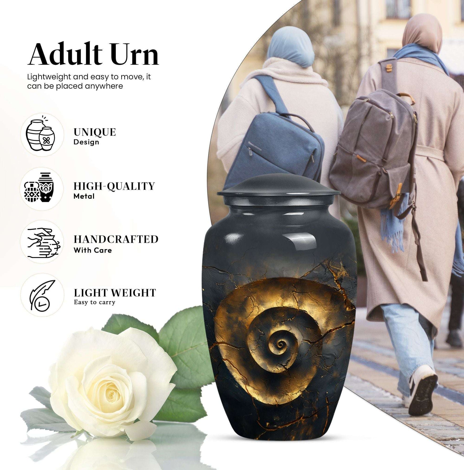 Classic 10-inch spiral urn for burial and cremation.