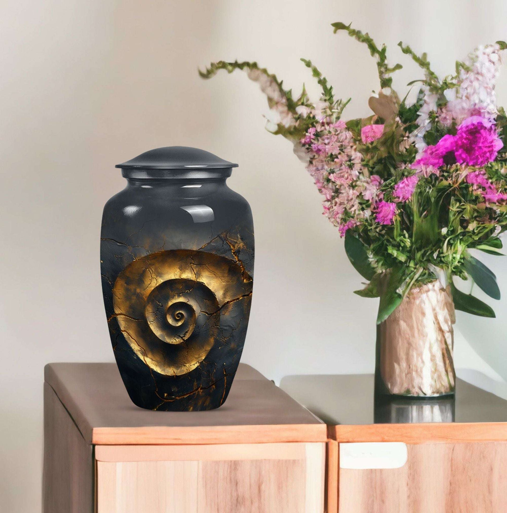 Classic 10-inch spiral urn for burial and cremation.