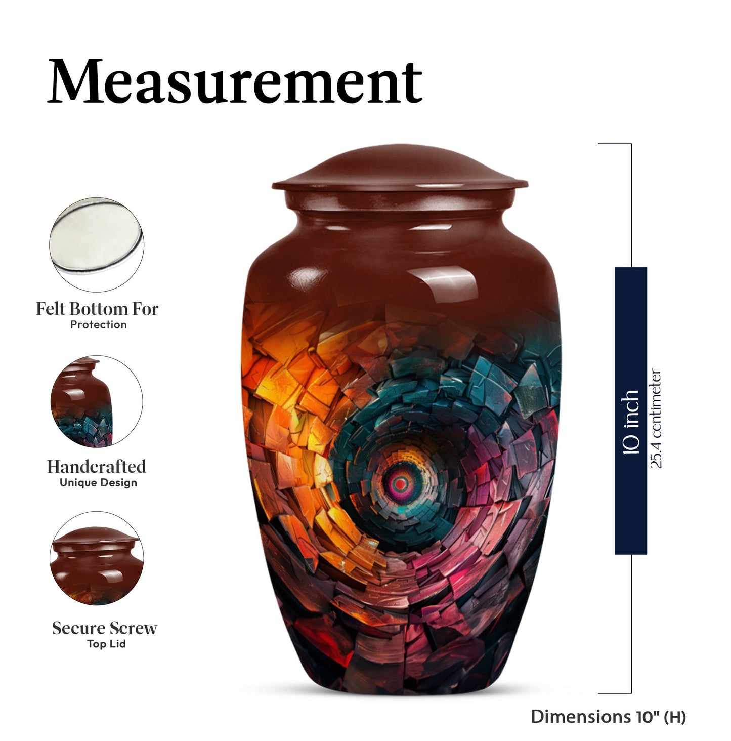 Classic spiral urn for adult human ashes, customizable 