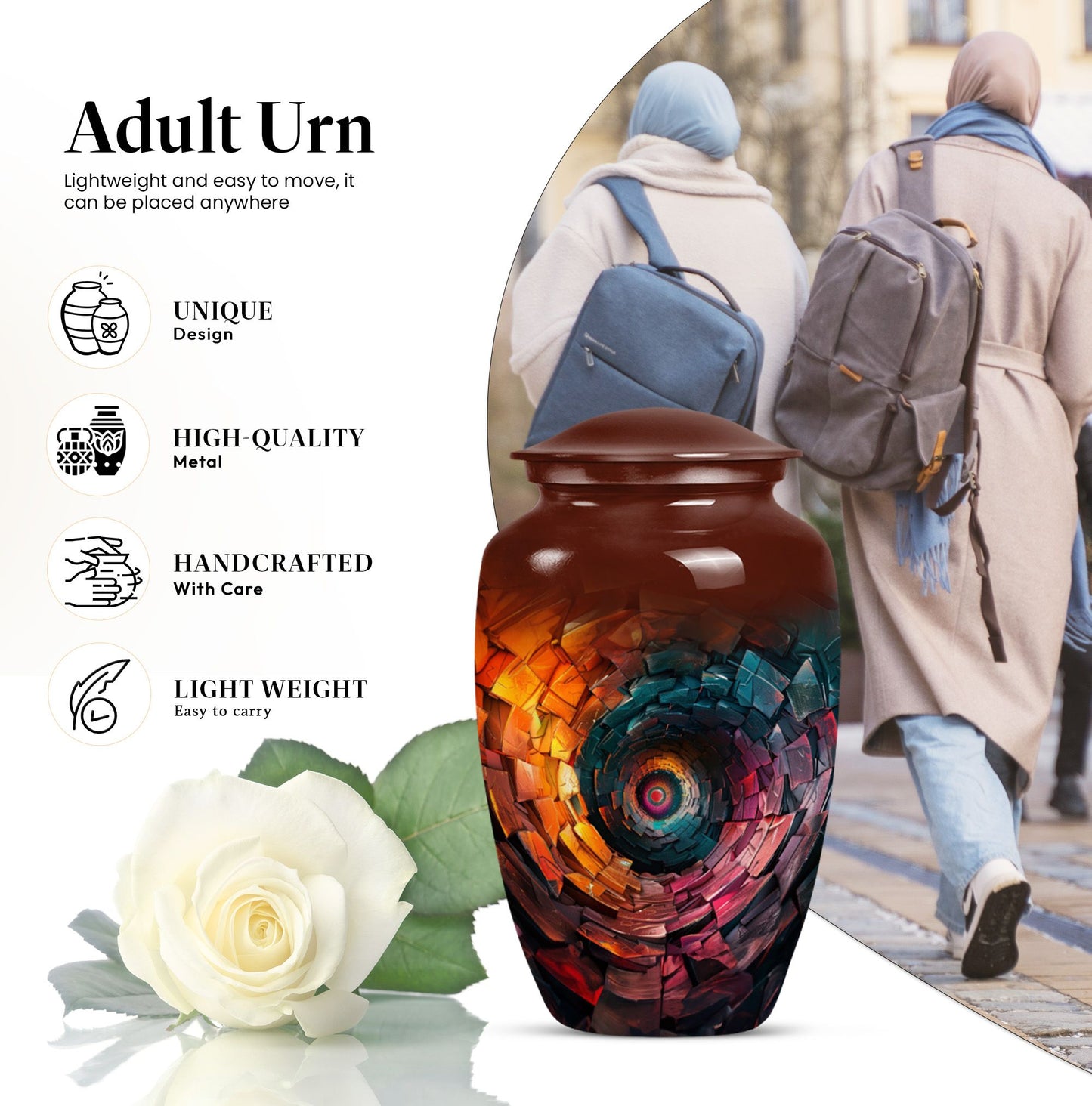 Classic spiral urn for adult human ashes, customizable 