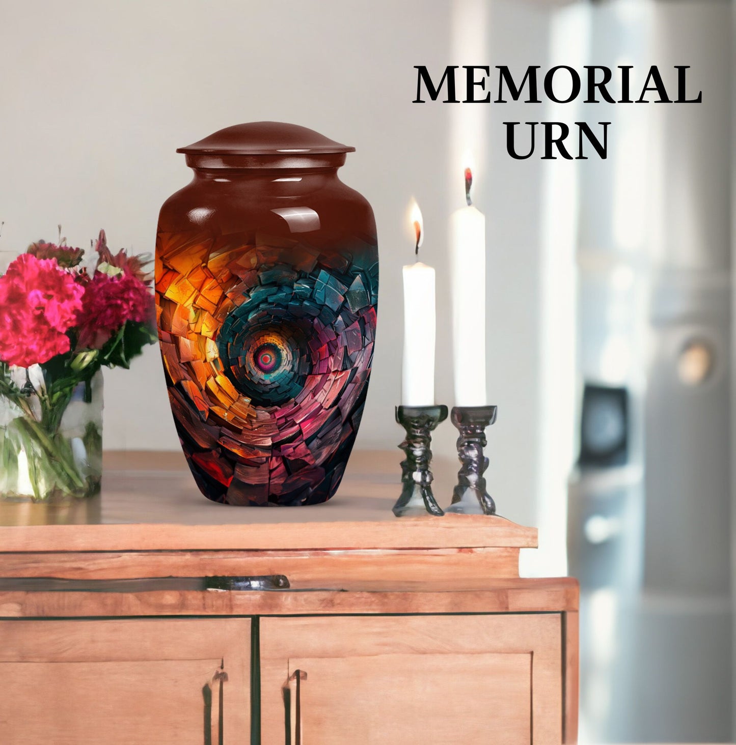 Classic spiral urn for adult human ashes, customizable 