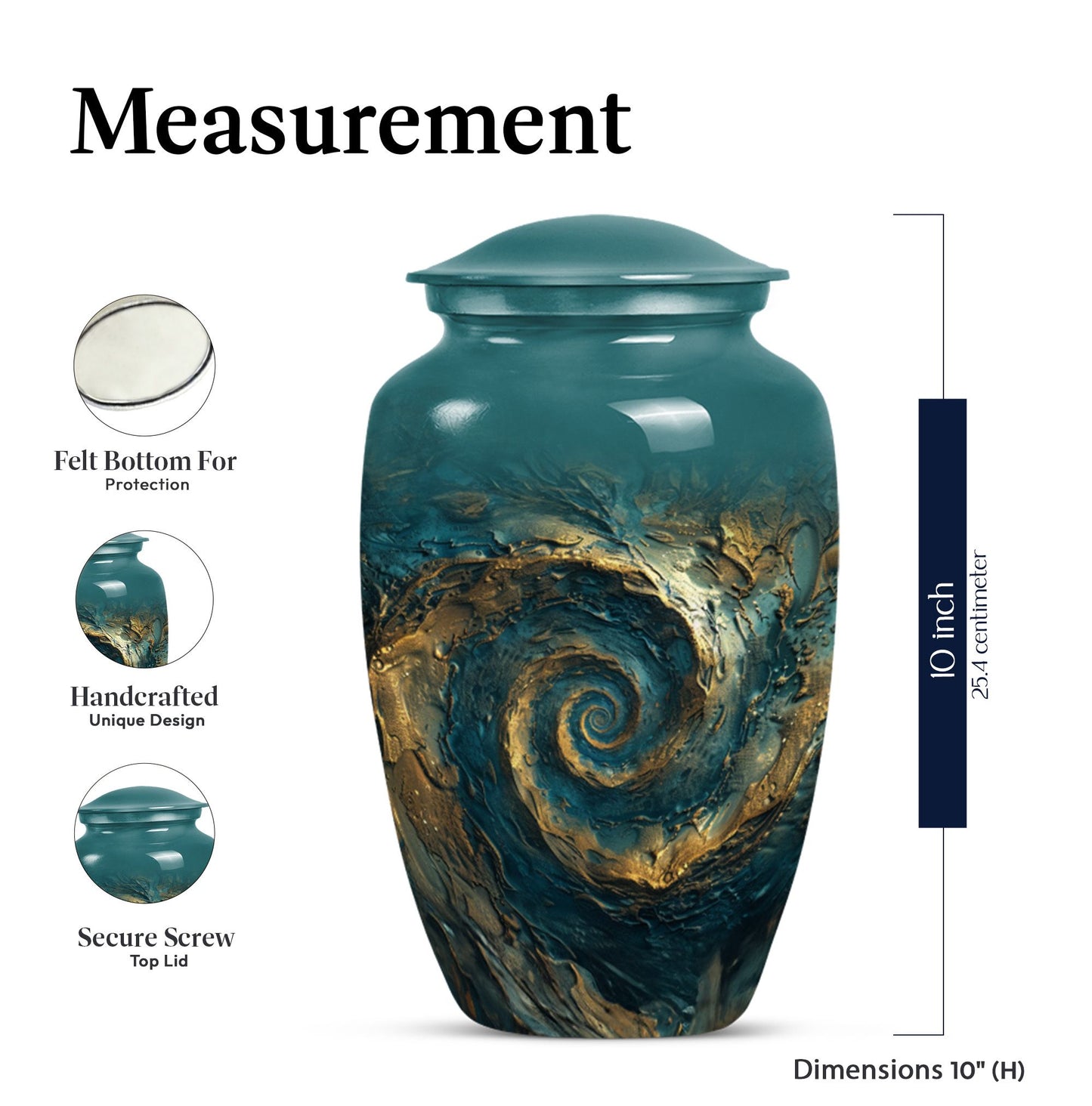 Classic 10-inch spiral urn for women's cremation,