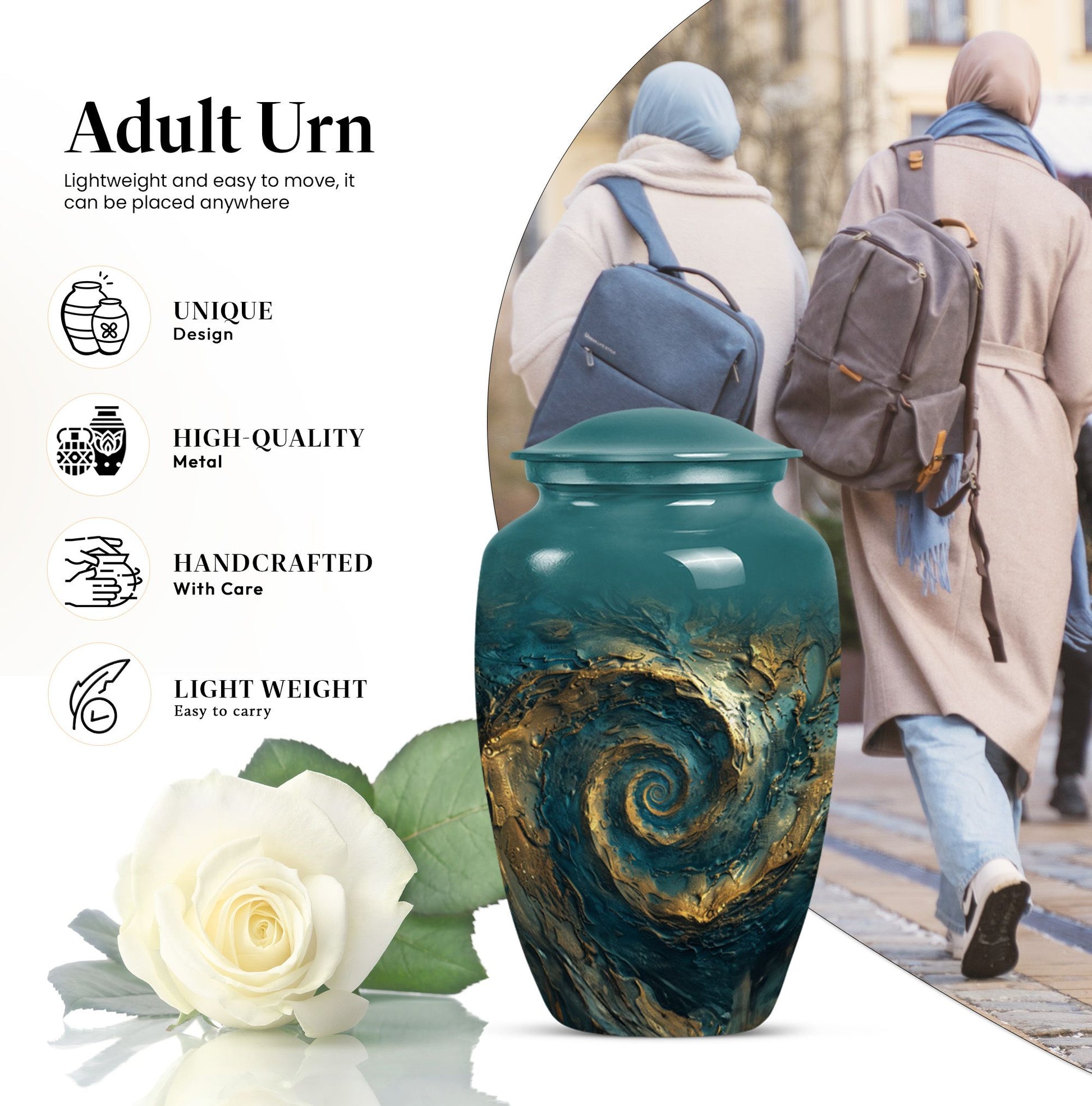 Classic 10-inch spiral urn for women's cremation,