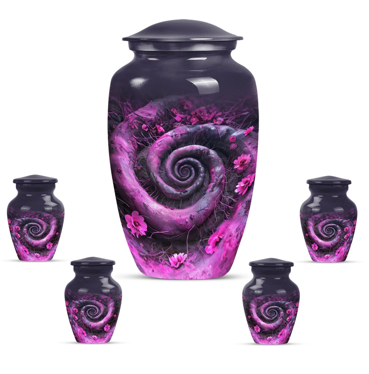 classic spiral Aluminium cremation urn for human ashes.