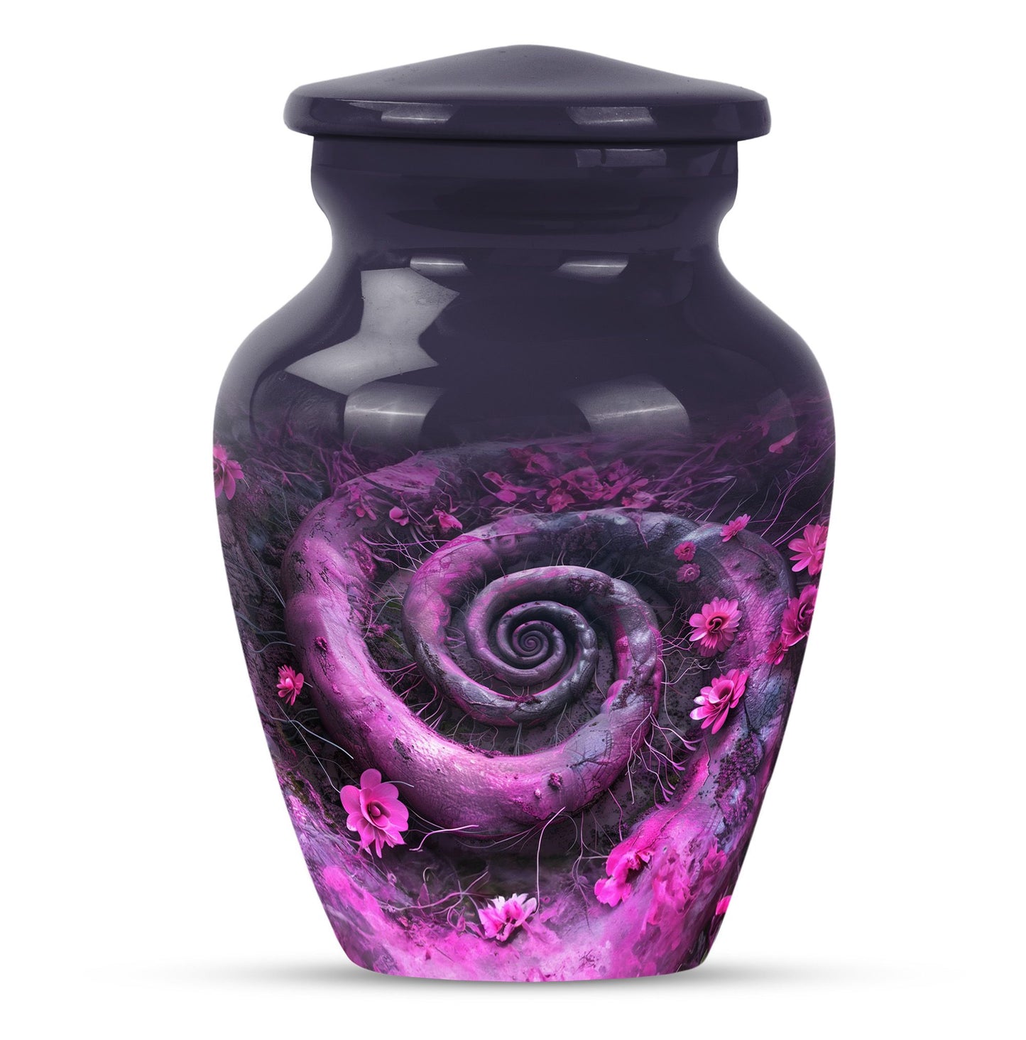 classic spiral Aluminium cremation urn for human ashes.