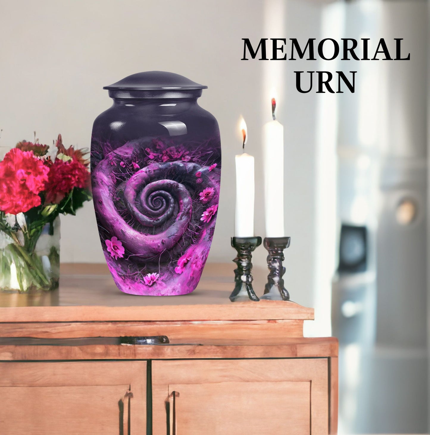 classic spiral Aluminium cremation urn for human ashes.