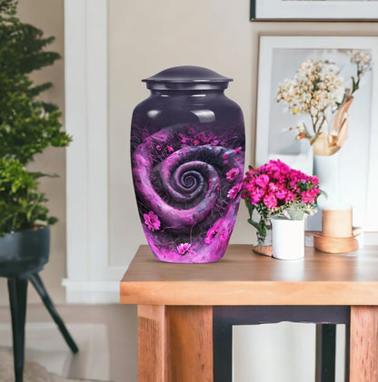 classic spiral Aluminium cremation urn for human ashes.