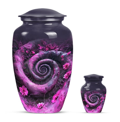 classic spiral Aluminium cremation urn for human ashes.