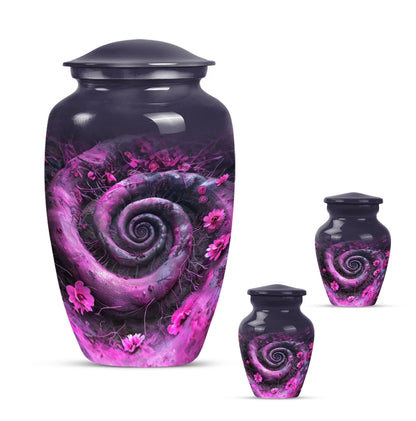classic spiral Aluminium cremation urn for human ashes.