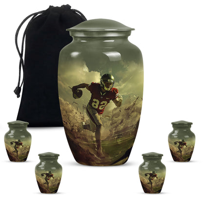 10-inch classic football urn for adult ashes, customizable and accompanied by velvet pouch