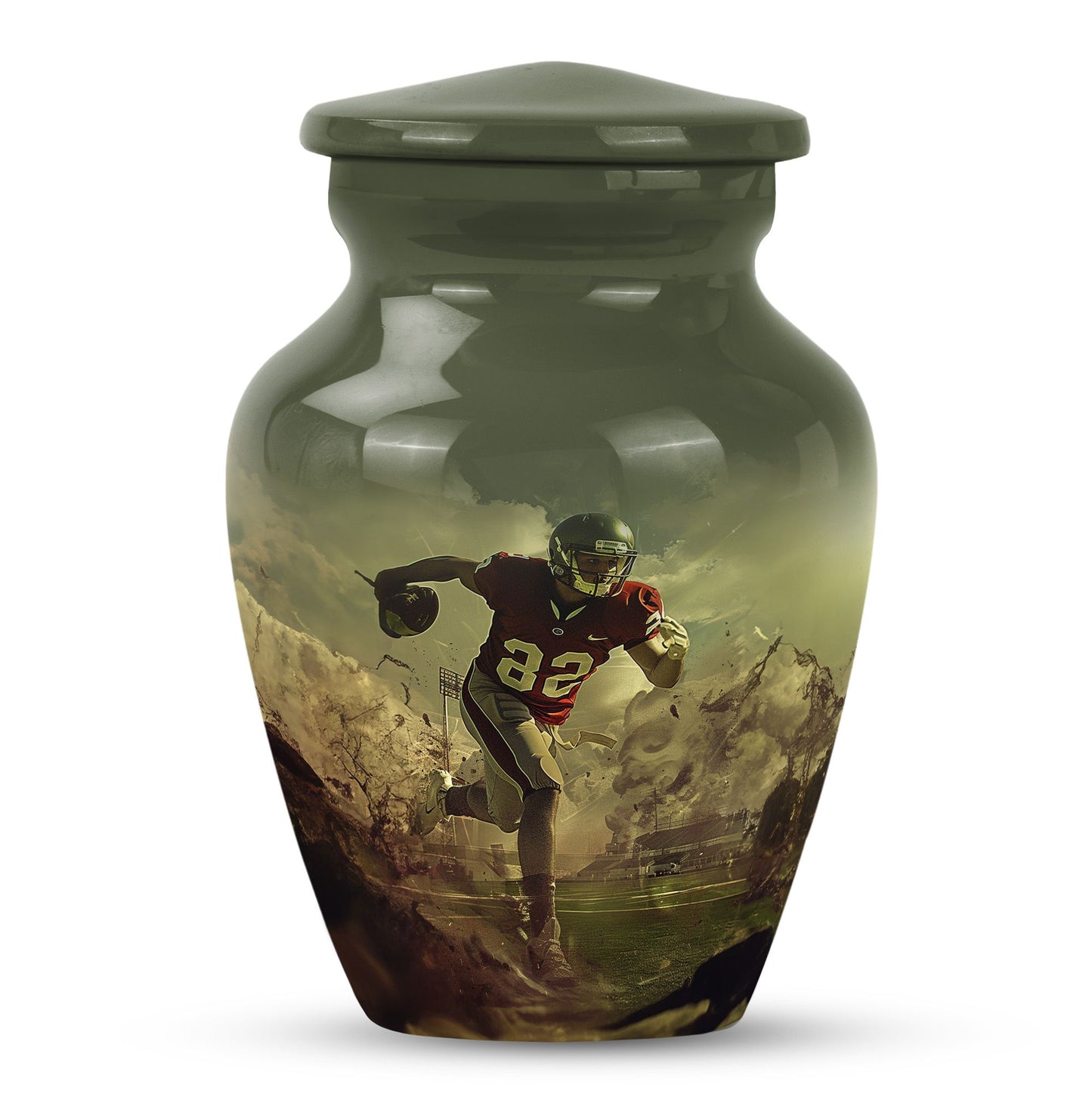 10-inch classic football urn for adult ashes, customizable and accompanied by velvet pouch