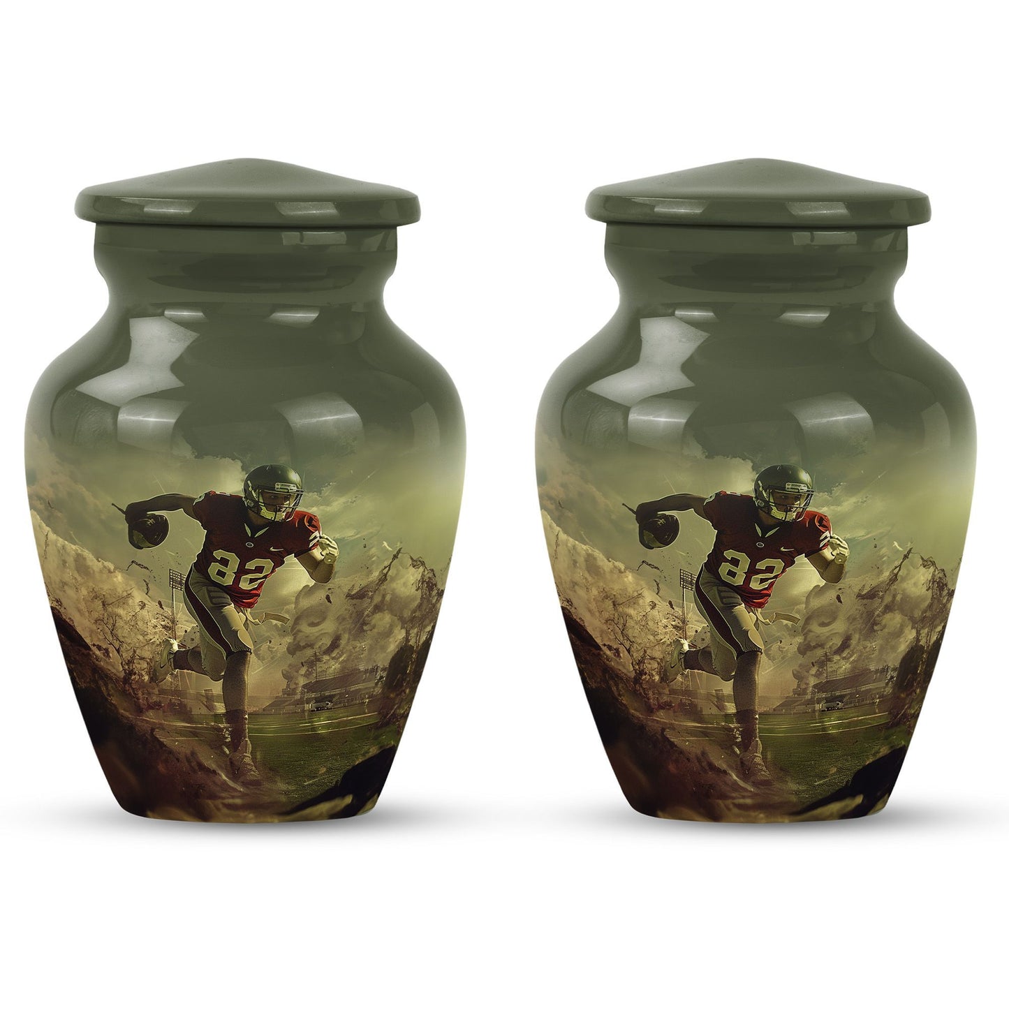10-inch classic football urn for adult ashes, customizable and accompanied by velvet pouch