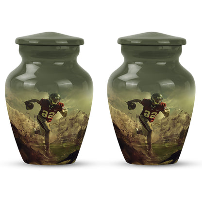 10-inch classic football urn for adult ashes, customizable and accompanied by velvet pouch