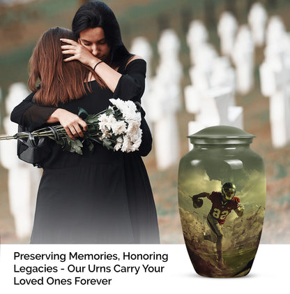 10-inch classic football urn for adult ashes, customizable and accompanied by velvet pouch
