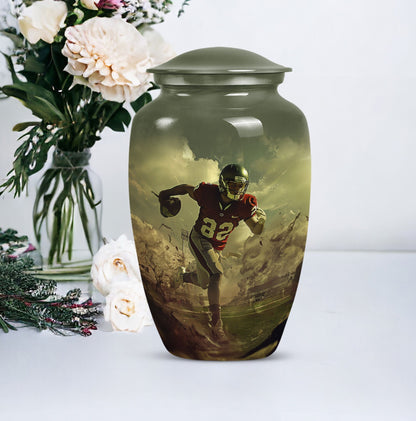 10-inch classic football urn for adult ashes, customizable and accompanied by velvet pouch