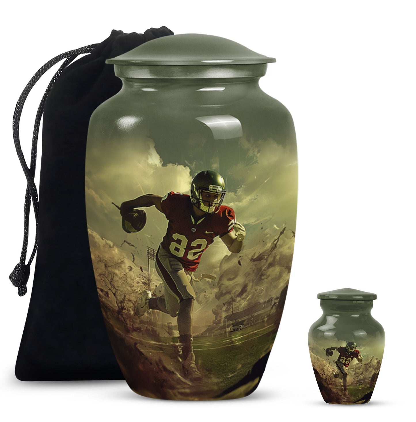 10-inch classic football urn for adult ashes, customizable and accompanied by velvet pouch