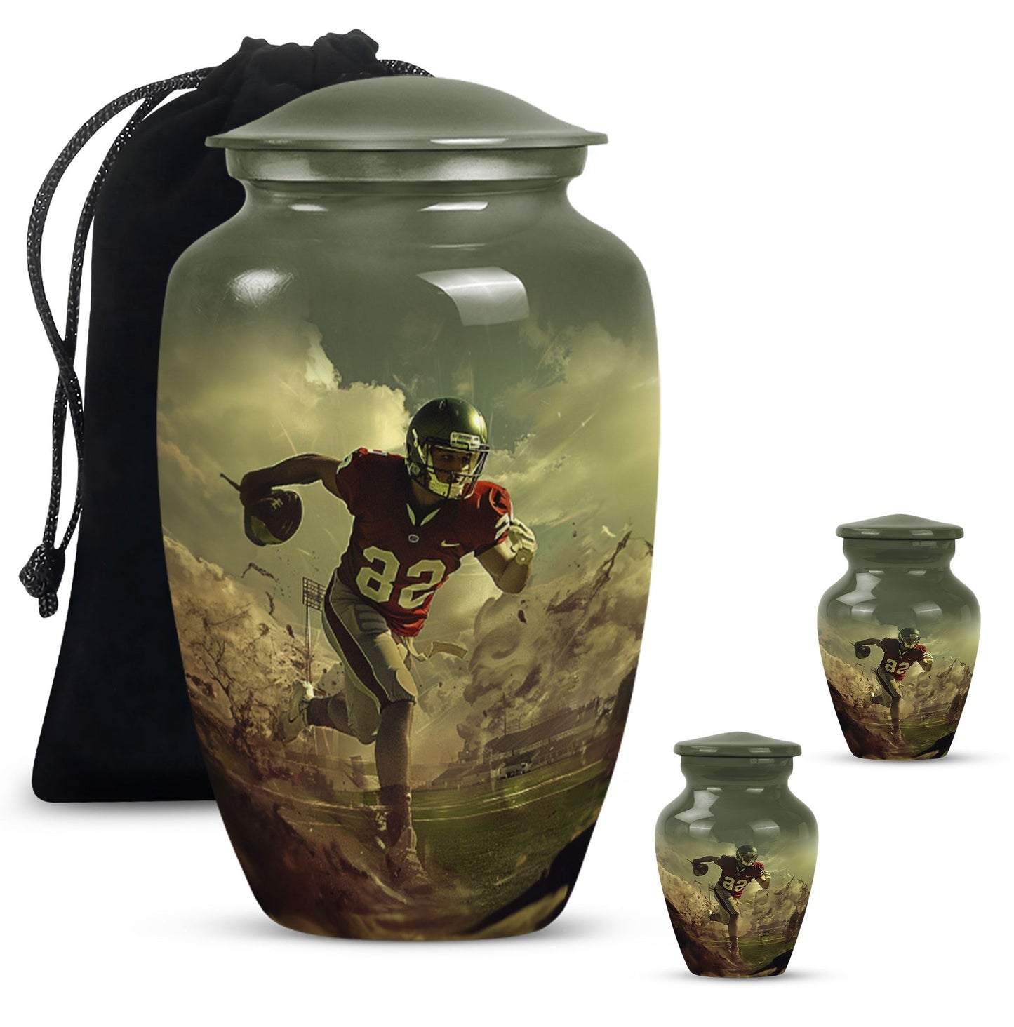 10-inch classic football urn for adult ashes, customizable and accompanied by velvet pouch