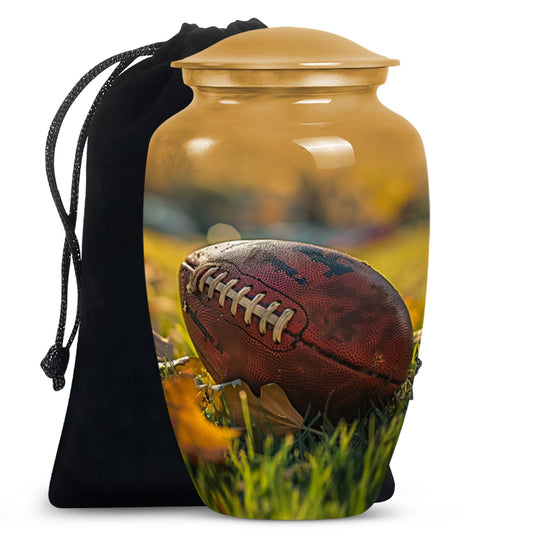 10-inch classic football urn made of aluminium.
