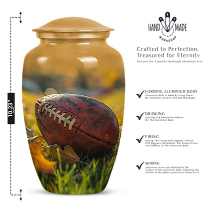 10-inch classic football urn made of aluminium.