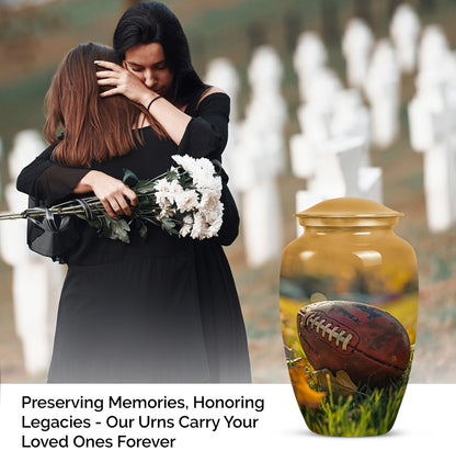 10-inch classic football urn made of aluminium.