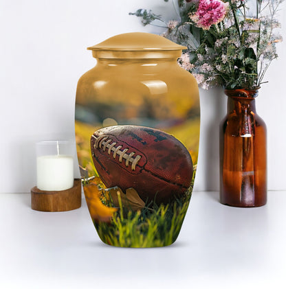 10-inch classic football urn made of aluminium.