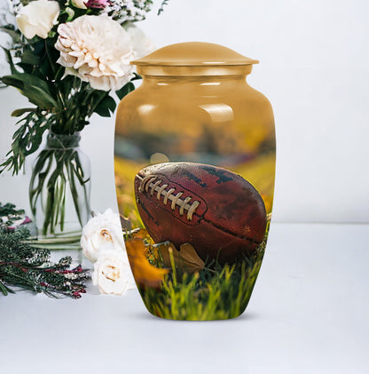 10-inch classic football urn made of aluminium.