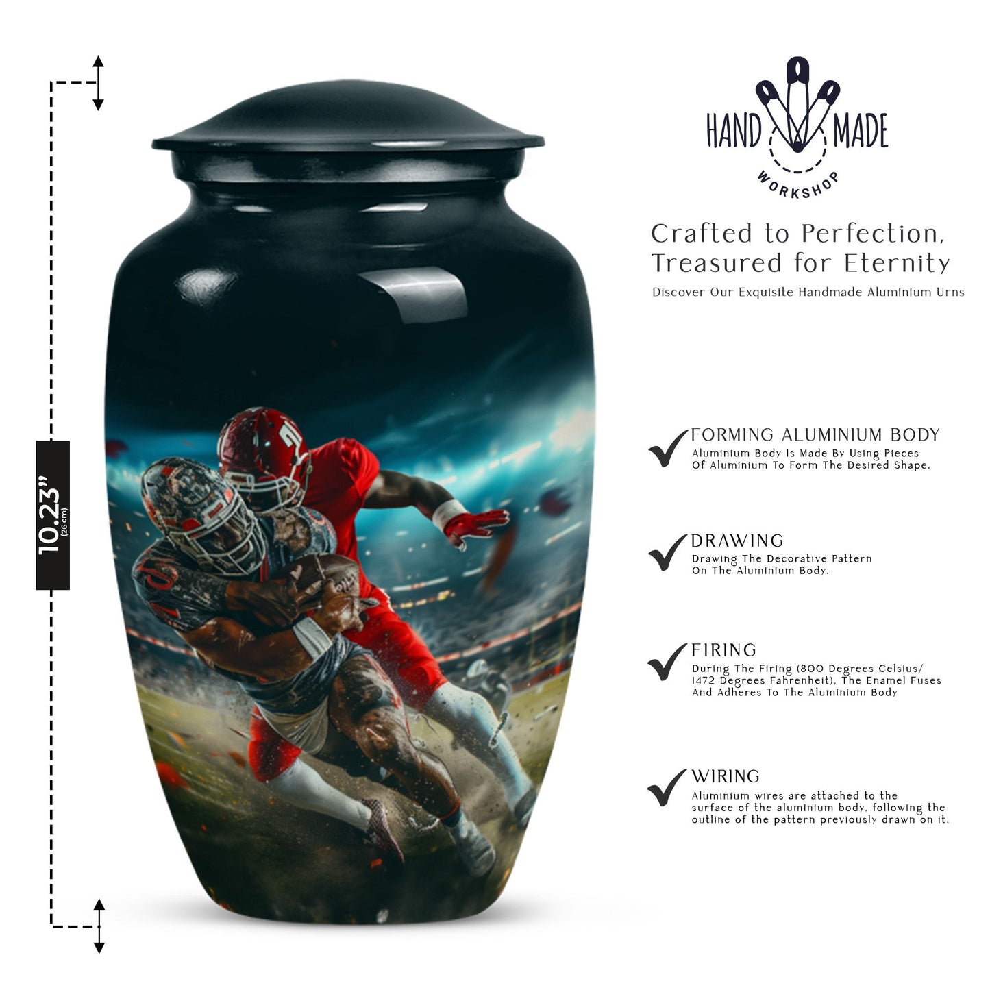 Classic 10-inch football urn, memorial urn 