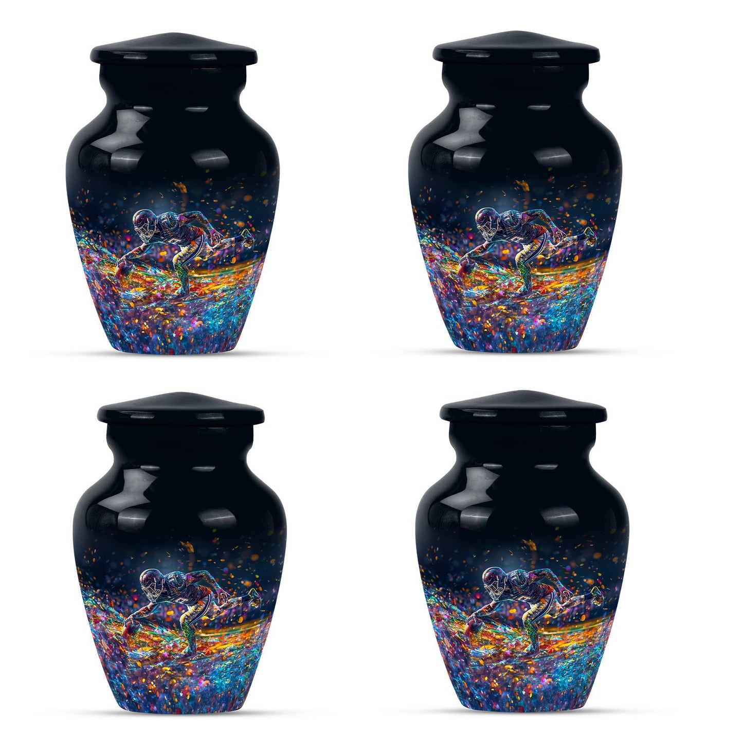 football urn for male adult ashes, includes velvet pouch.