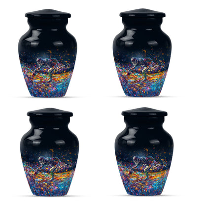 football urn for male adult ashes, includes velvet pouch.