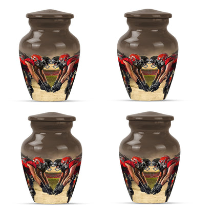 10-inch classic football urn made of aluminum for human ashes.