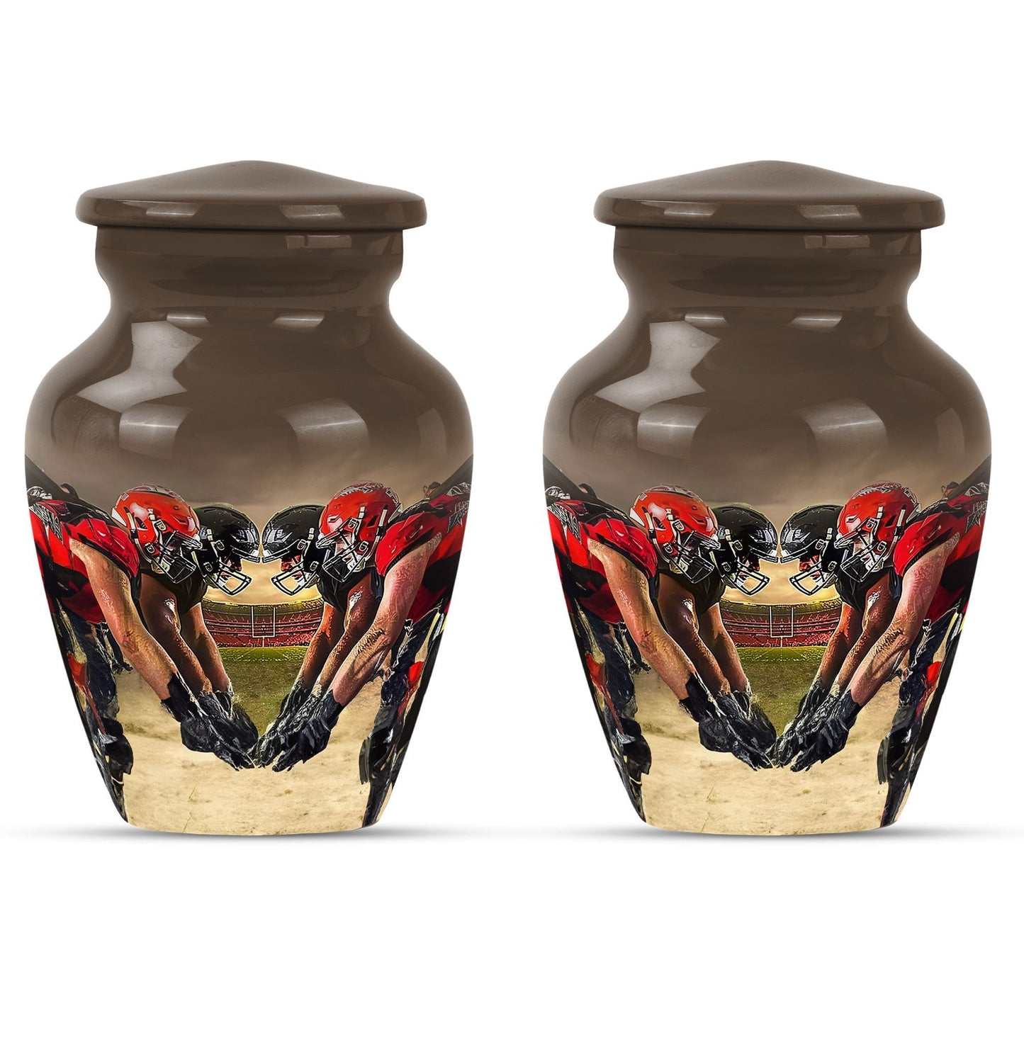 10-inch classic football urn made of aluminum for human ashes.