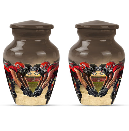 10-inch classic football urn made of aluminum for human ashes.