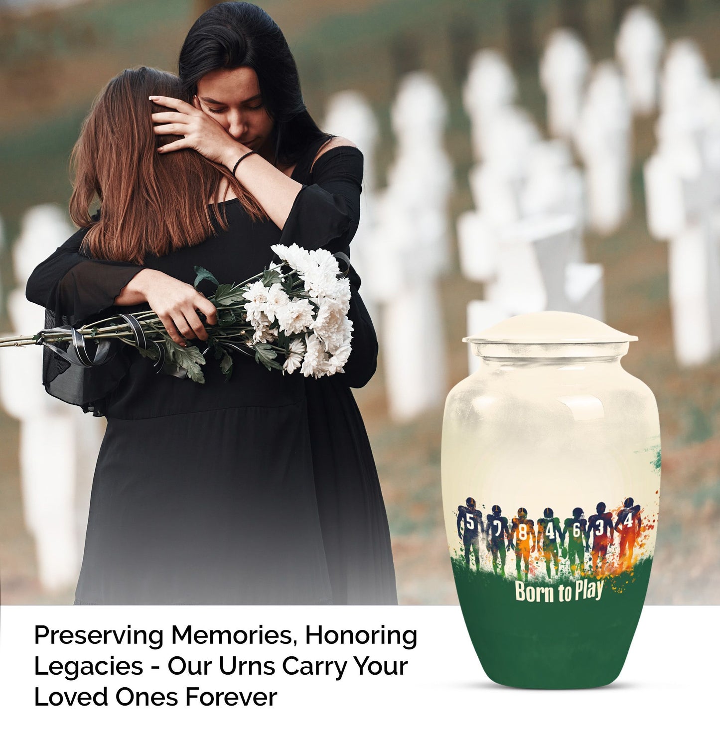 Classic 10-inch football urn for burial ashes.