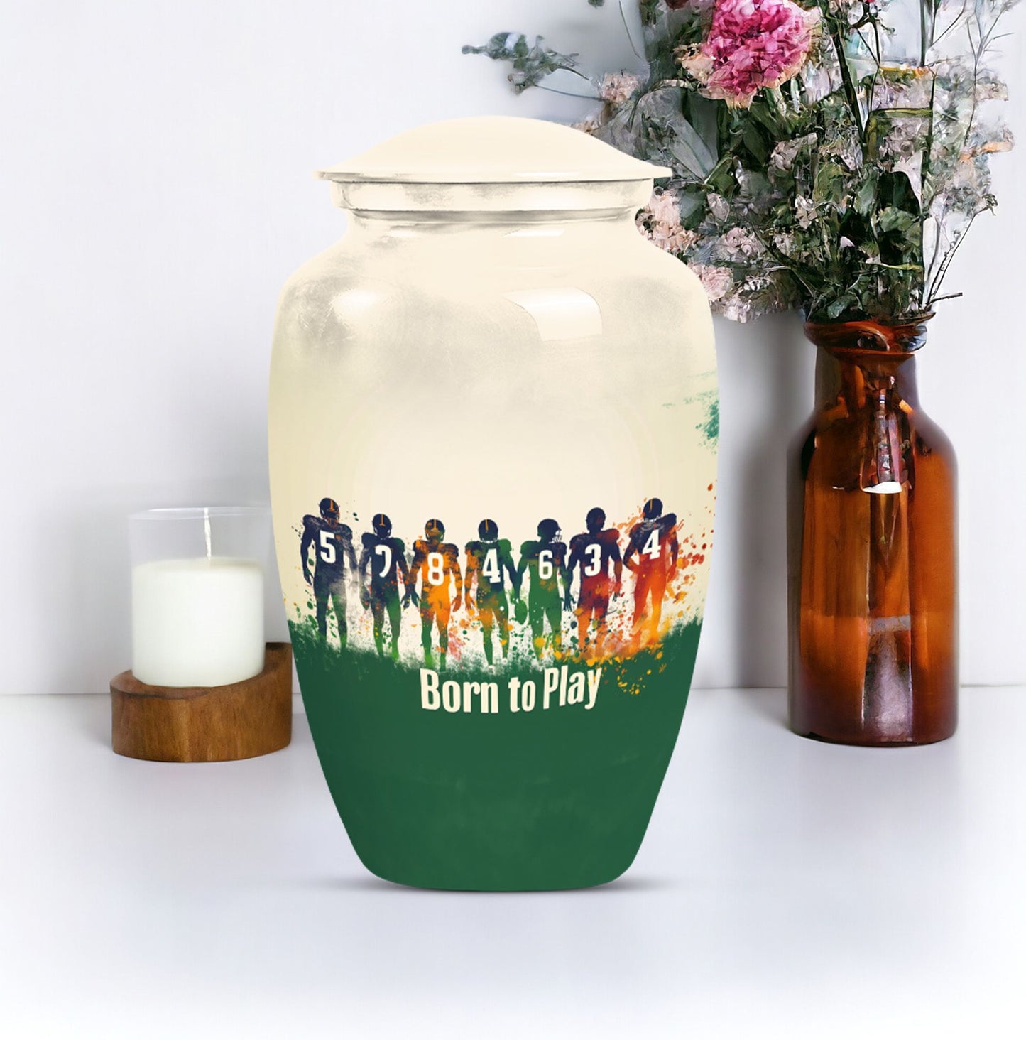 Classic 10-inch football urn for burial ashes.