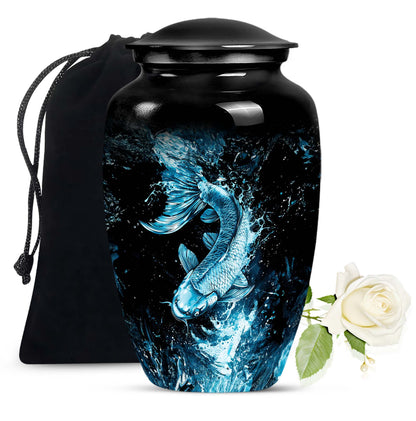 10 inch classic fish-themed urn made of aluminum, 