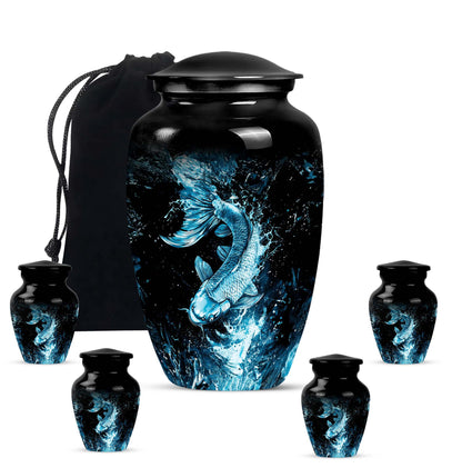 10 inch classic fish-themed urn made of aluminum, 