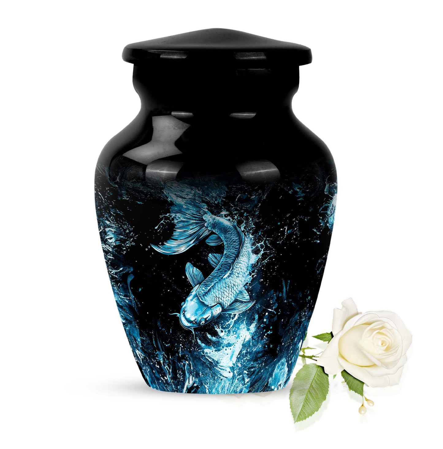 10 inch classic fish-themed urn made of aluminum, 