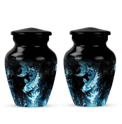 10 inch classic fish-themed urn made of aluminum, 