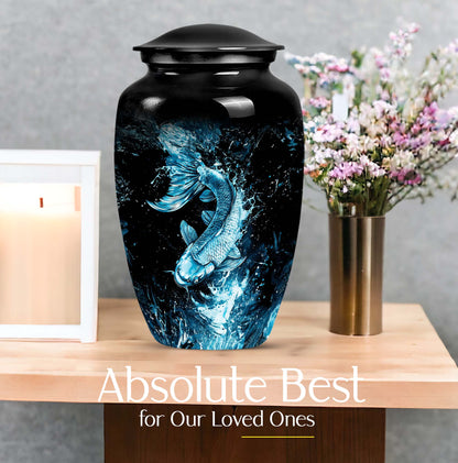 10 inch classic fish-themed urn made of aluminum, 