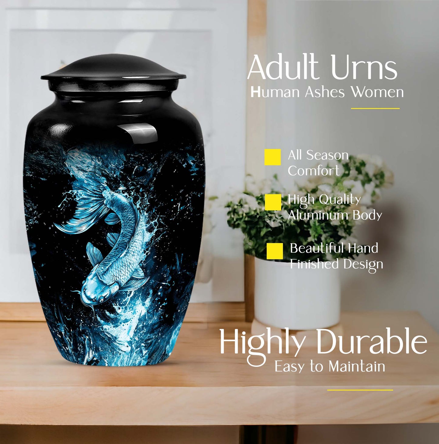 10 inch classic fish-themed urn made of aluminum, 