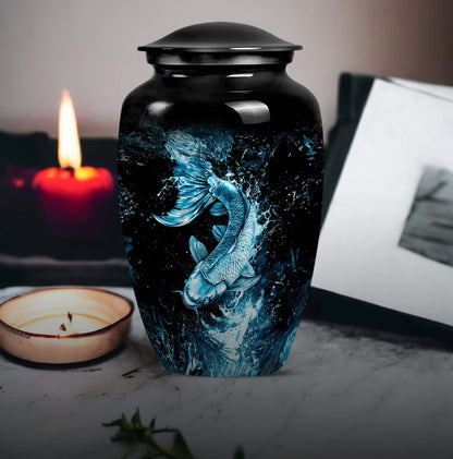 10 inch classic fish-themed urn made of aluminum, 