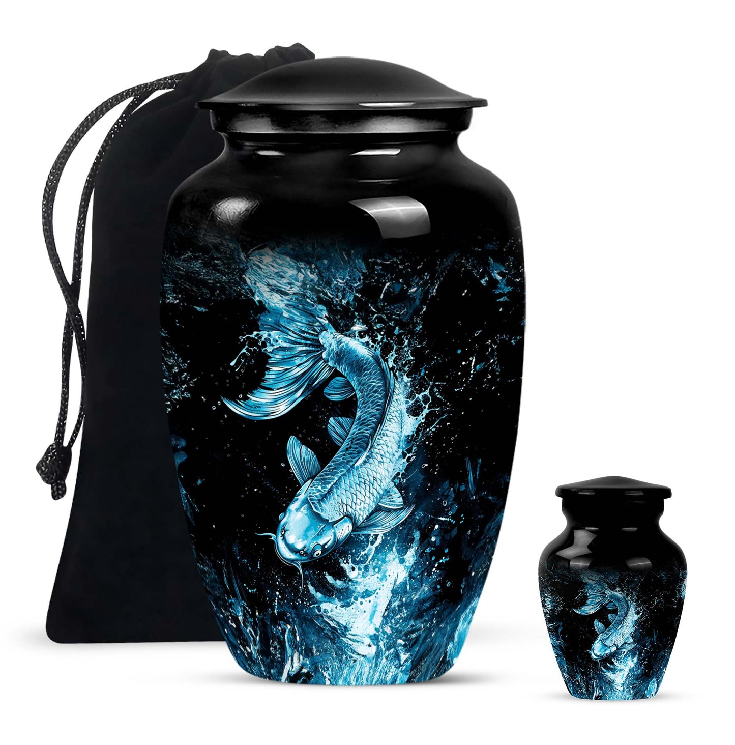10 inch classic fish-themed urn made of aluminum, 