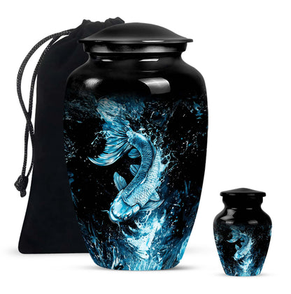 10 inch classic fish-themed urn made of aluminum, 