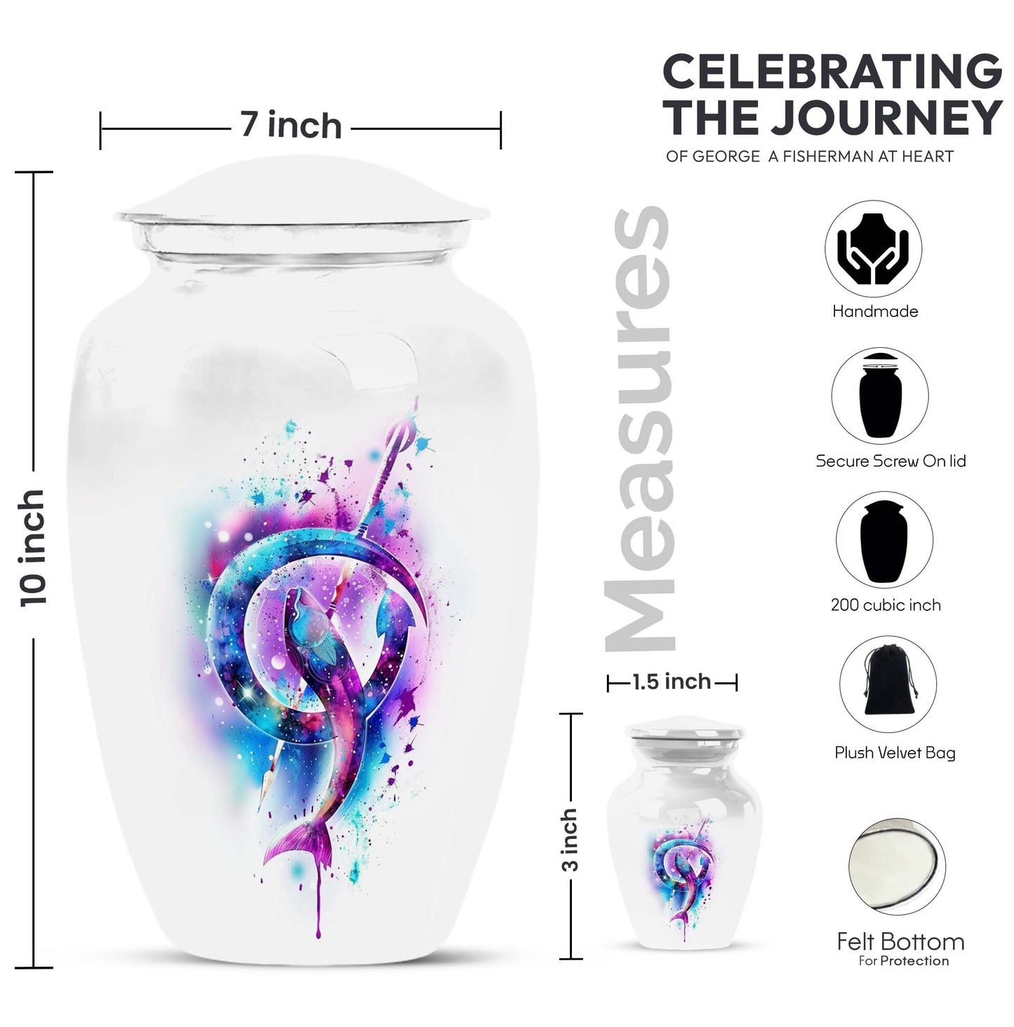 Classic 10-inch fish urn crafted from aluminium