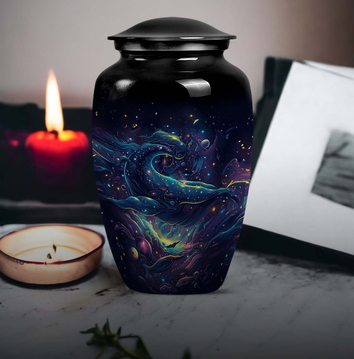 Classic 10-inch abstract fish urn, 