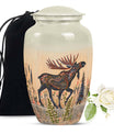 urn portraying a moose walking