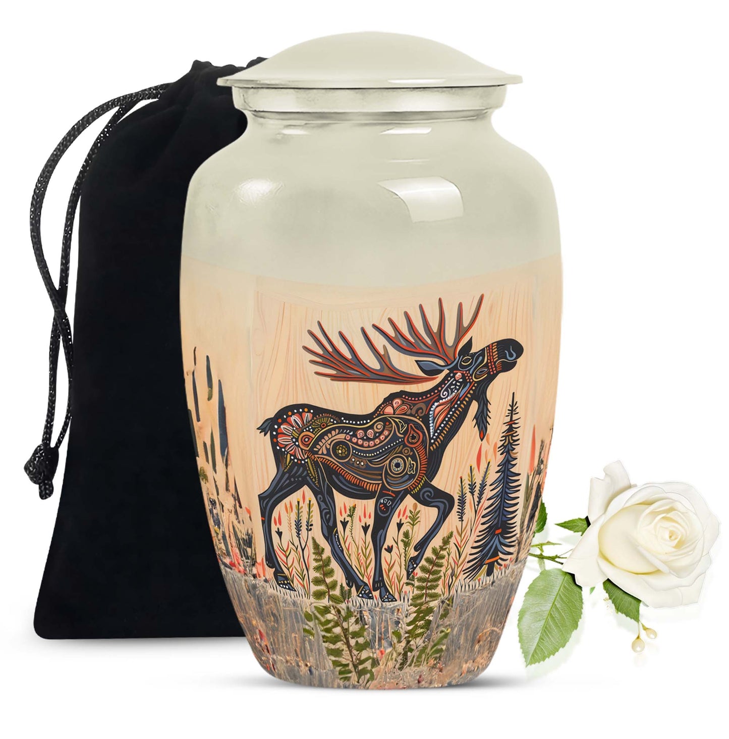 urn portraying a moose walking