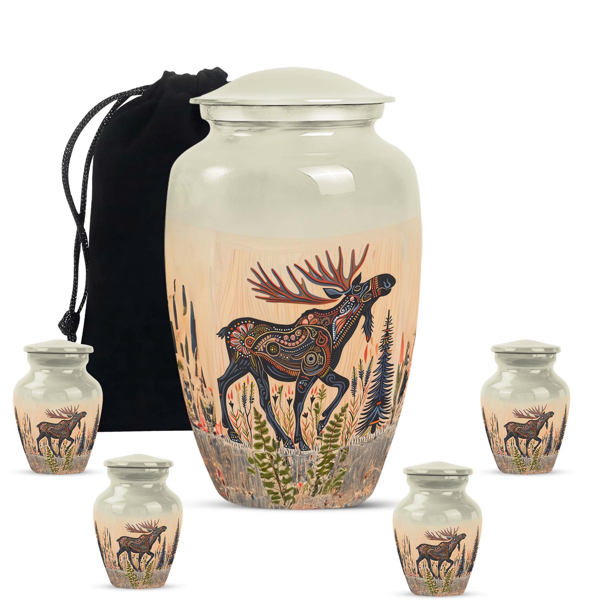 urn portraying a moose walking