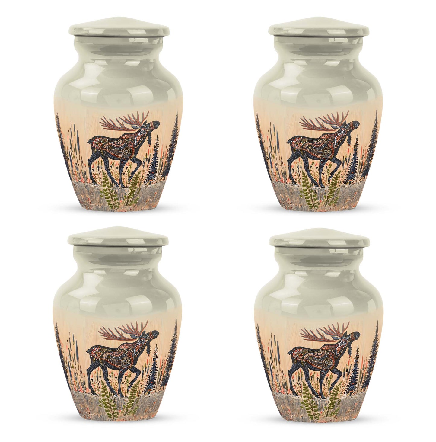 urn portraying a moose walking