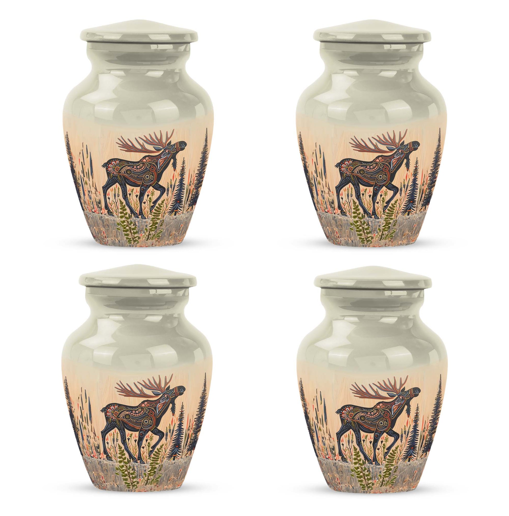 urn portraying a moose walking